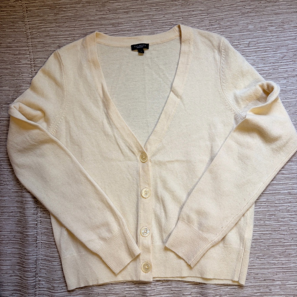 Pale yellow angora blend cardigan